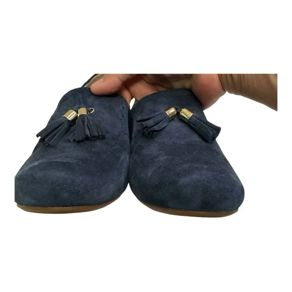 Hotter Brigitte Navy Suede Wedge‎ Loafers Tassel Brogue Detail Women US 9 UK 7